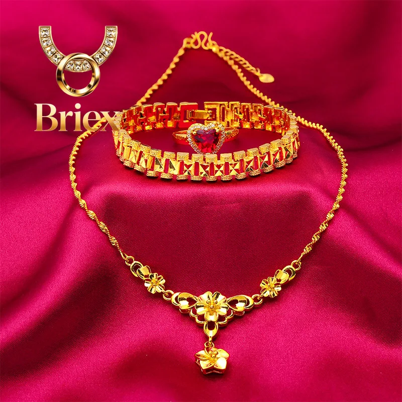 Briex Jewelry AU999 24K Gold Women's Tank Chain Set - Polished Links + Matte Sides Contrast, Micro-Diamond Clasp, Negotiation Fu