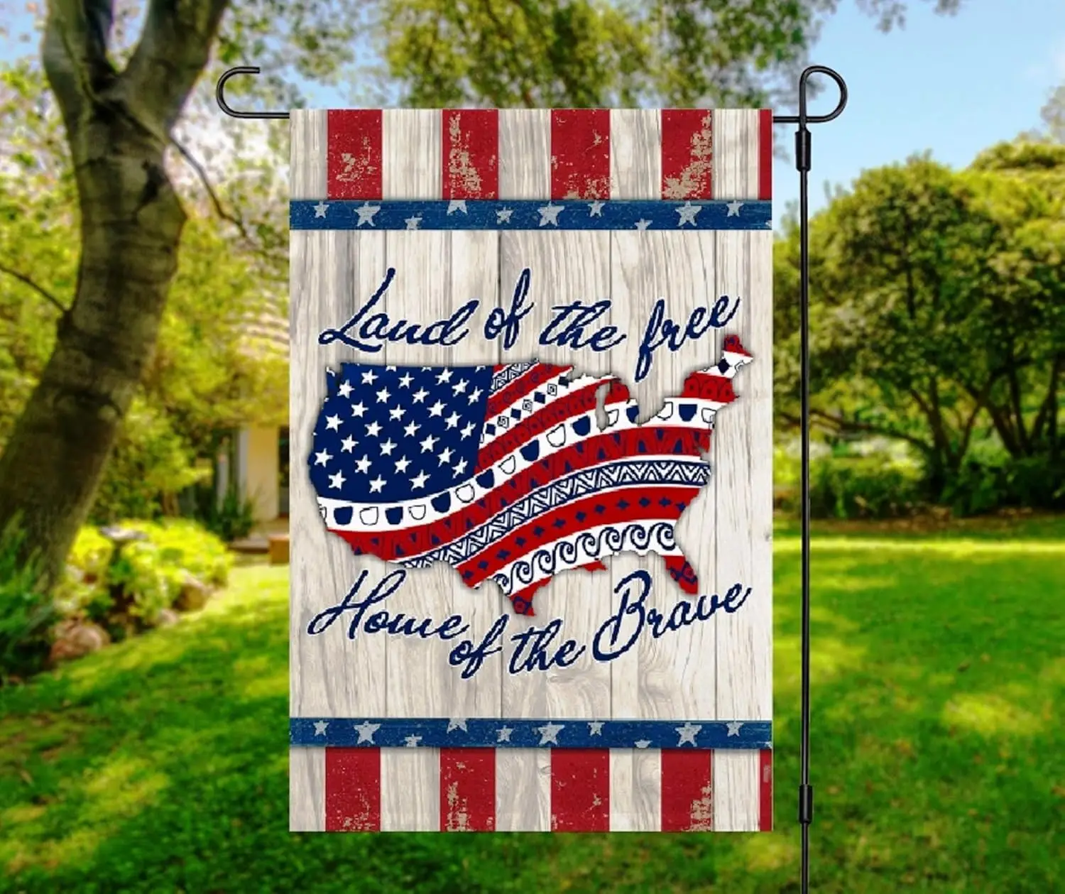 Land of the Free Home of the Brave American Rustic Sublimated Double Sided Deluxe Garden Flag 12 x 18 3ply 600 Denier 110 Kn yyi