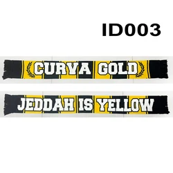 145*18 cm Size Curva Gold Jeddah is Yellow Scarf for Fans Double-faced Knitted ID003