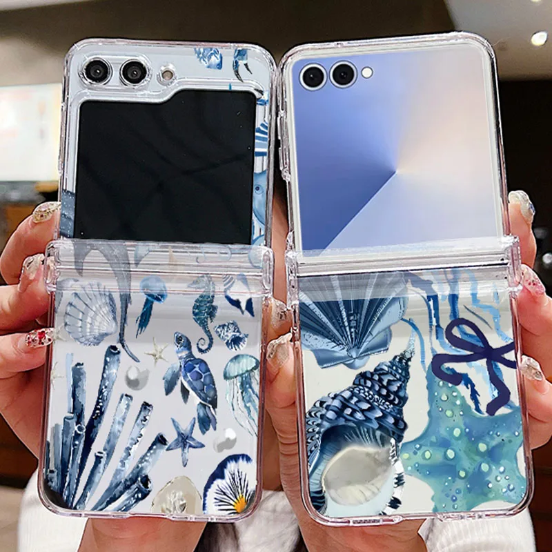 Shell Shark Muster Klar Telefon Fall Für Samsung Galaxy Z Flip 7 FE 6 5 4 3 5G falten Harte PC Abdeckung Für Samsung Z Flip7 Flip6
