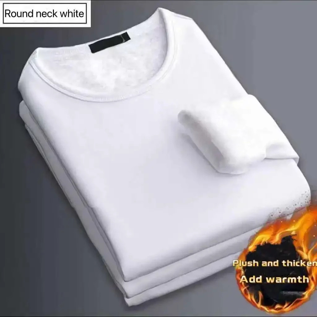 Winter Men's Long-sleeved Thermal Underwer T-Shirt Fleece Bottoming Shirt Round Neck Shirt Fashion Plus Velvet Padded T-shirt view 3