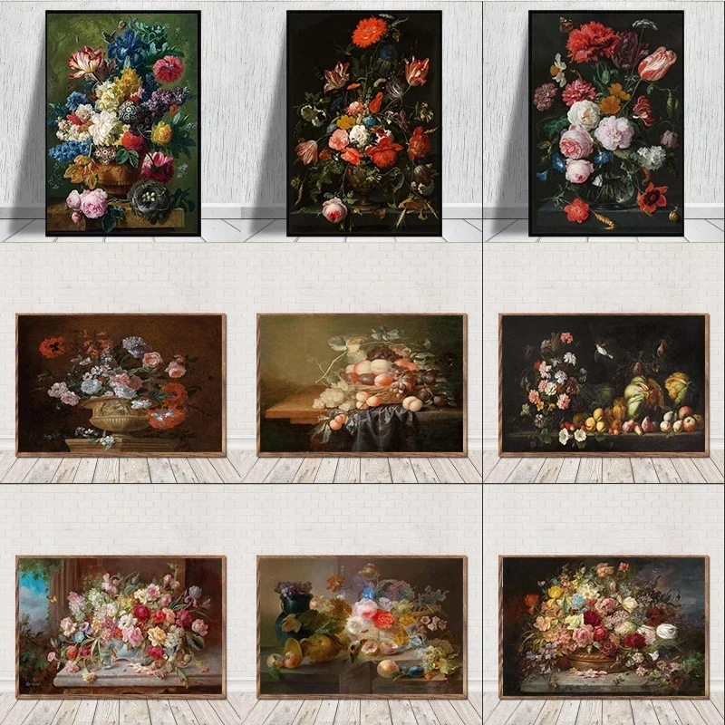 Europe Vintage Canvas Painting Wall Decor Still Life With Flowers In A Glass Vase Nordic Art Poster And Prints Picture Cuadro