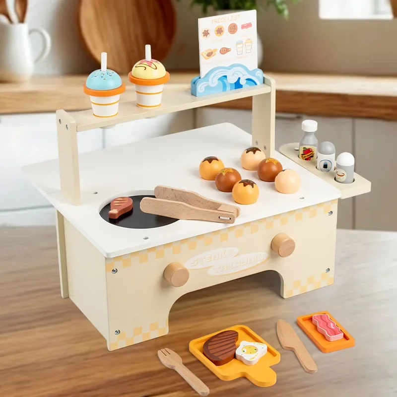 Children Wooden Simulated Barbecue Grill Kitchen Toys Miniature Food Dollhouse Accessories Montessori Board Games Girls Toy Gift