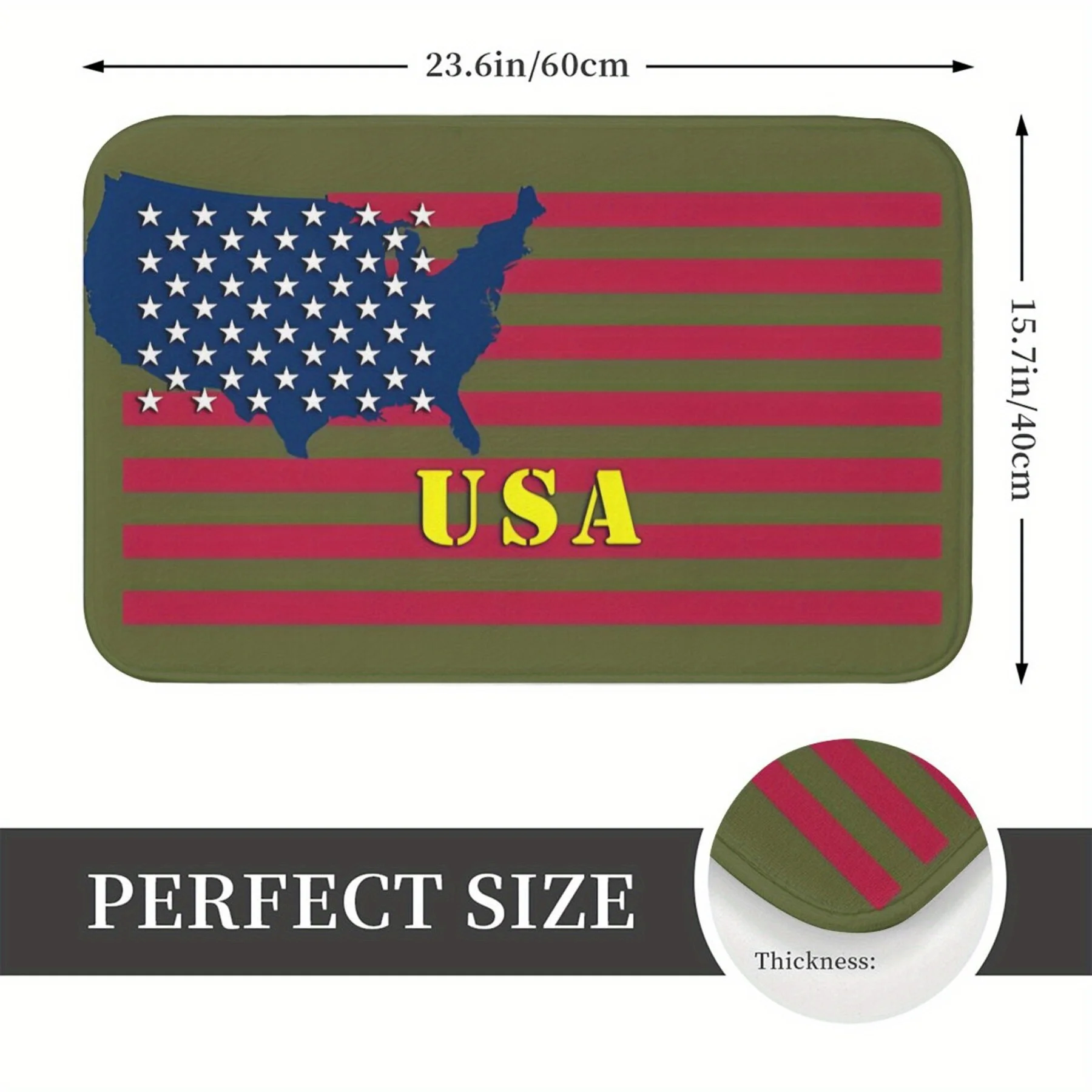 USA Map American Flag Doormat Entry Floor Mat Waterproof Porch Entrance Mat for Home Hallway 40x60cm Patriotic Decor Gift