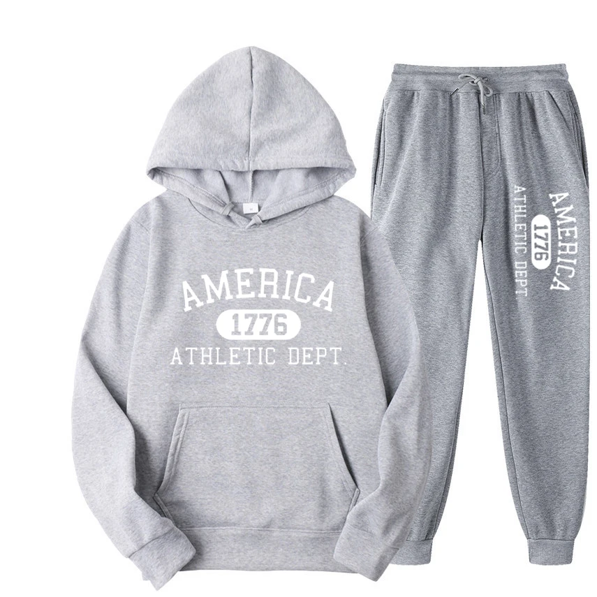 America 1776 Athletic Dept Letter Hoodies Women Hip Hop Long Sleeves Hoodies and Pants Autumn Loose Casual Hoody Women