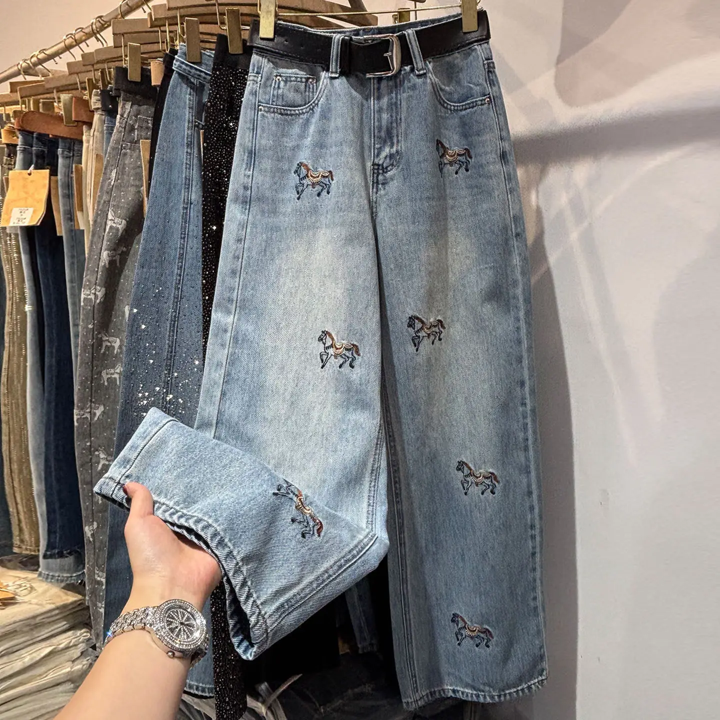 Denim Pant Women Jeans Vintage Straight Leg Long Pants High Waist Trousers Embroidery Y2k Streetwear Elegant Work 2026 Spring