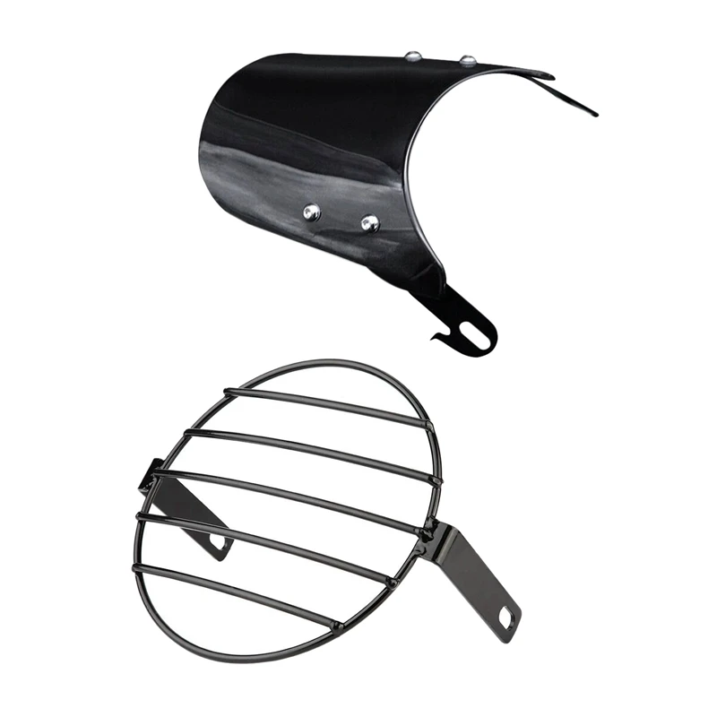 2Pcs Motorcycle Universal Accessories: 1 Pcs Headlight Windshield & 1 Pcs 7 Inch Motorcycle Grill Side Headlight Cover