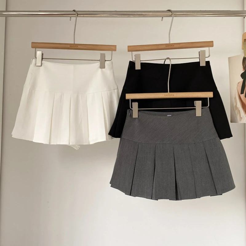 Pleated Skirt for Women High Waist Box-Pleat A-line Mini Skirt with Safety Shorts Skort Petite Alt-girl Dark Academia Preppy Y2K