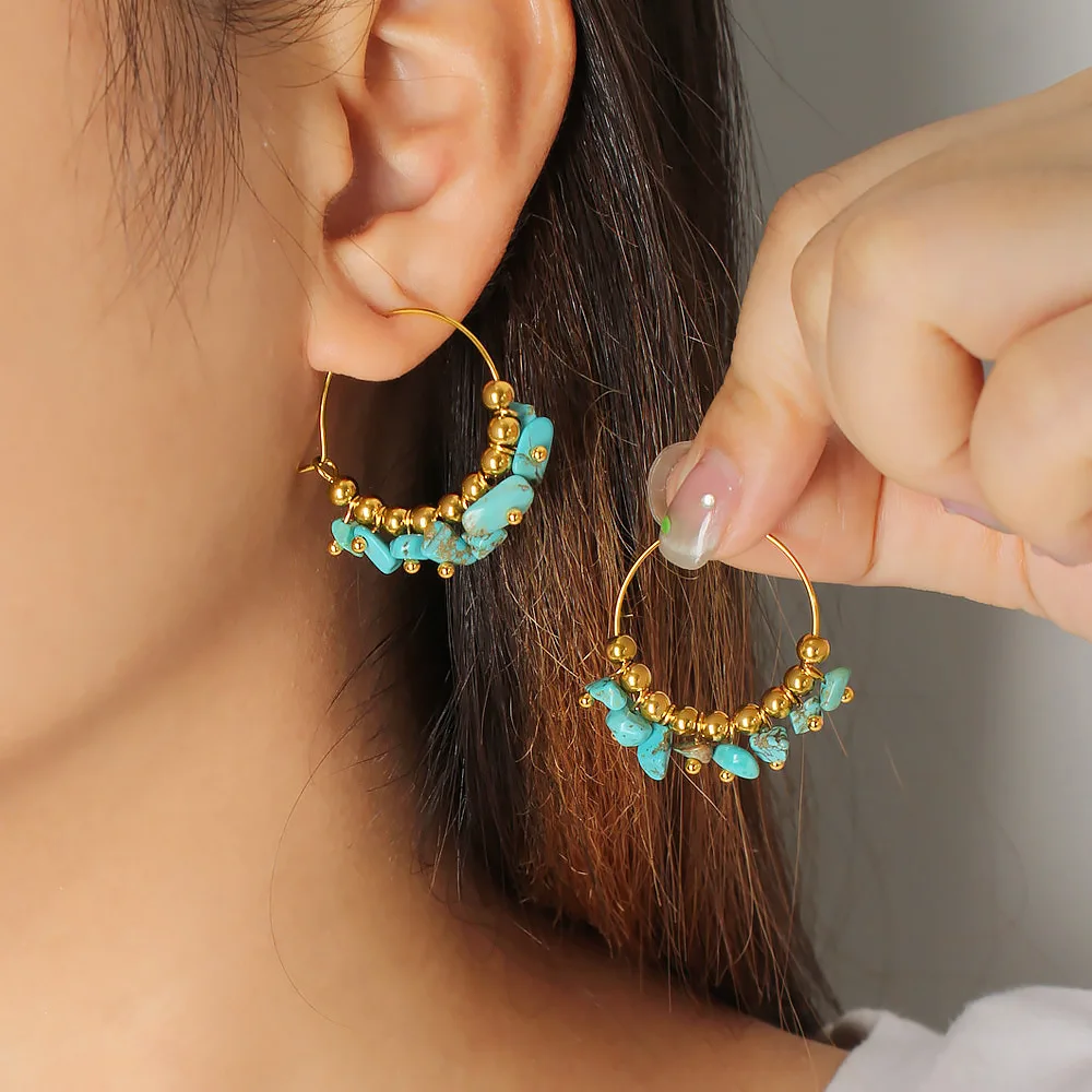 DIY accessories French Vintage Stainless Steel Turquoise Large Earrings Cross Border Boho Earrings Fashion Titanium Steel Earrin