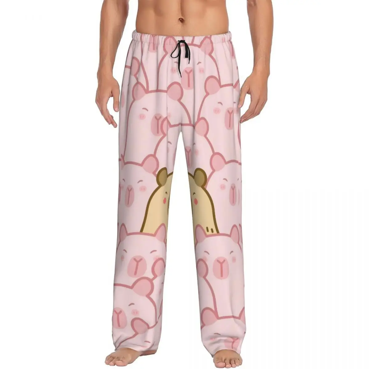 Custom Capybara Pajama Pants Men Cute Anime Lounge Sleep Stretch Sleepwear Bottoms with Pockets