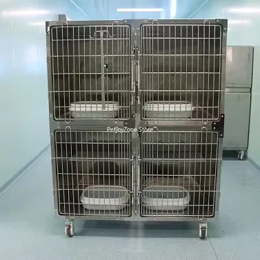 

Indoor/Outdoor Classic Stainless Steel Double Pet Carrier Cage For Cats & Dogs Boarding & Veterinary Use