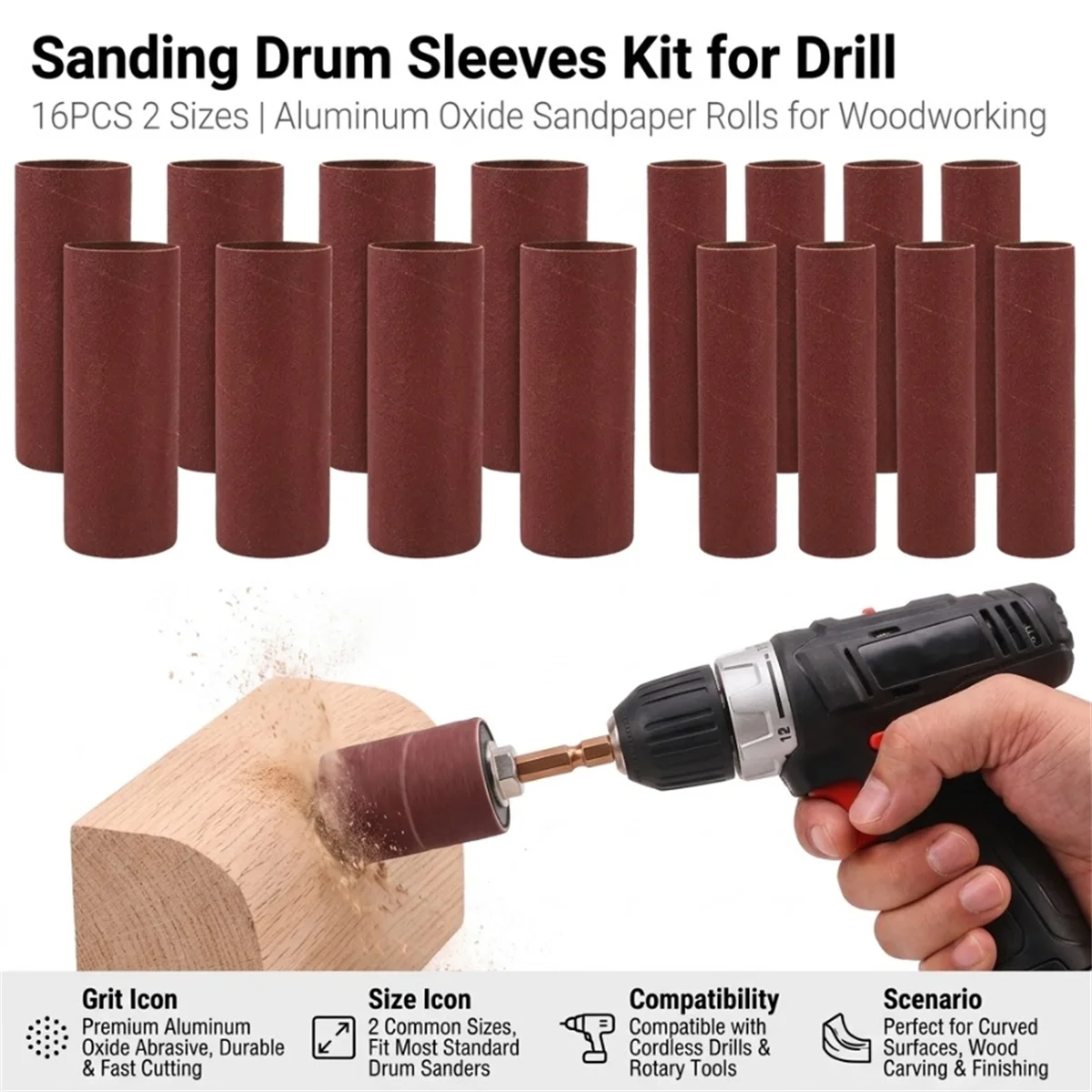 Drum Sander Sleeves 4.49x1.5 4.49x1 Inch Sanding Bands Sandpaper Rolls For Wood Metal Curve Surface Rust Removal Polishing Tools