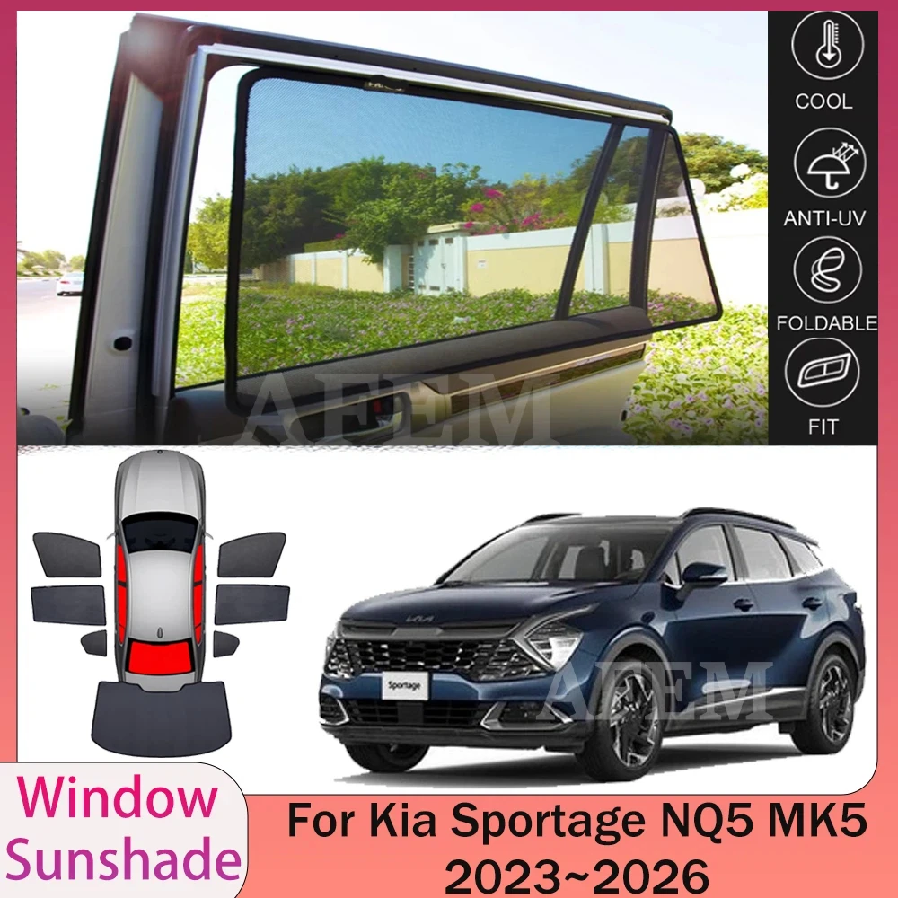 Для Kia Sportage NQ5 MK5 2023~2026 2024 2025: Магнитная сетчатая солнцезащитная шторка на длинном кронштейне для боковых окон автомобиля, аксессуары