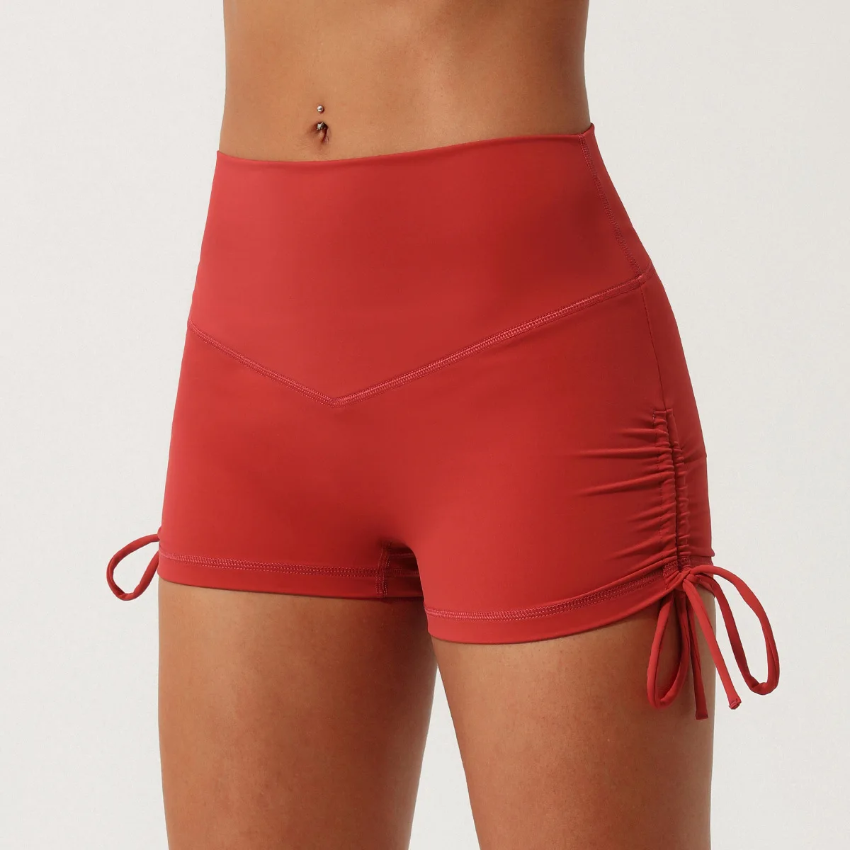 

Women’s Pleated Drawstring Yoga Shorts, Quick-Dry V-Shaped Hip Lifting Pants, Breathable Running Fitness Training Sweat Shorts