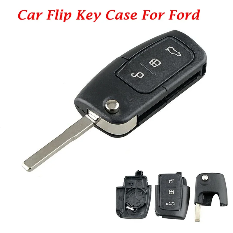 3 Button Black Car Remote Flip Key Fob Case For Ford S-Max 2006 2007 2008 2009 2010-2015 Shell Floding Key Replacement HU101