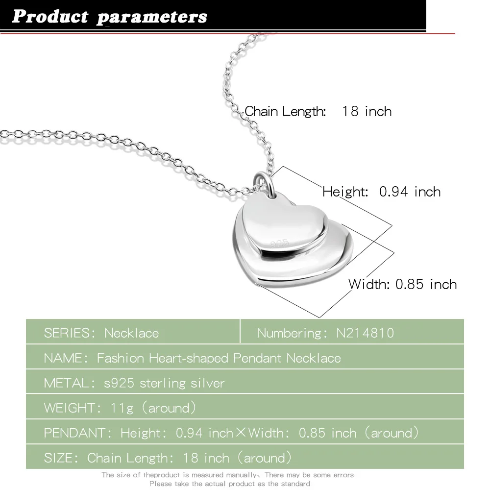 New 925 Sterling Silver Chain Necklace Hip Hop Kawaii Heart Love Pendant Jewelry Silver Color Fashion Accessories Necklaces Gift