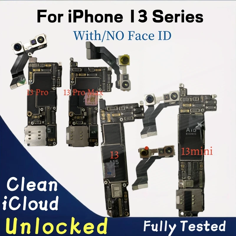 Unlocked For iPhone 13 Pro Max/13 Mini Motherboard Clean ICloud Logic Board, Support Update With/Without Face ID Mainboard