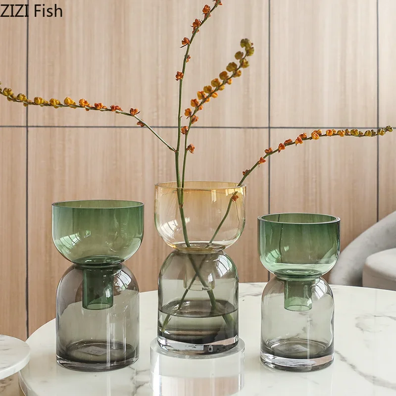 

Two Color Glass Vase Transparent Hydroponics Flower Pots Desk Decoration Flowers Arrangement Floral Vases Room Aesthetic Decor