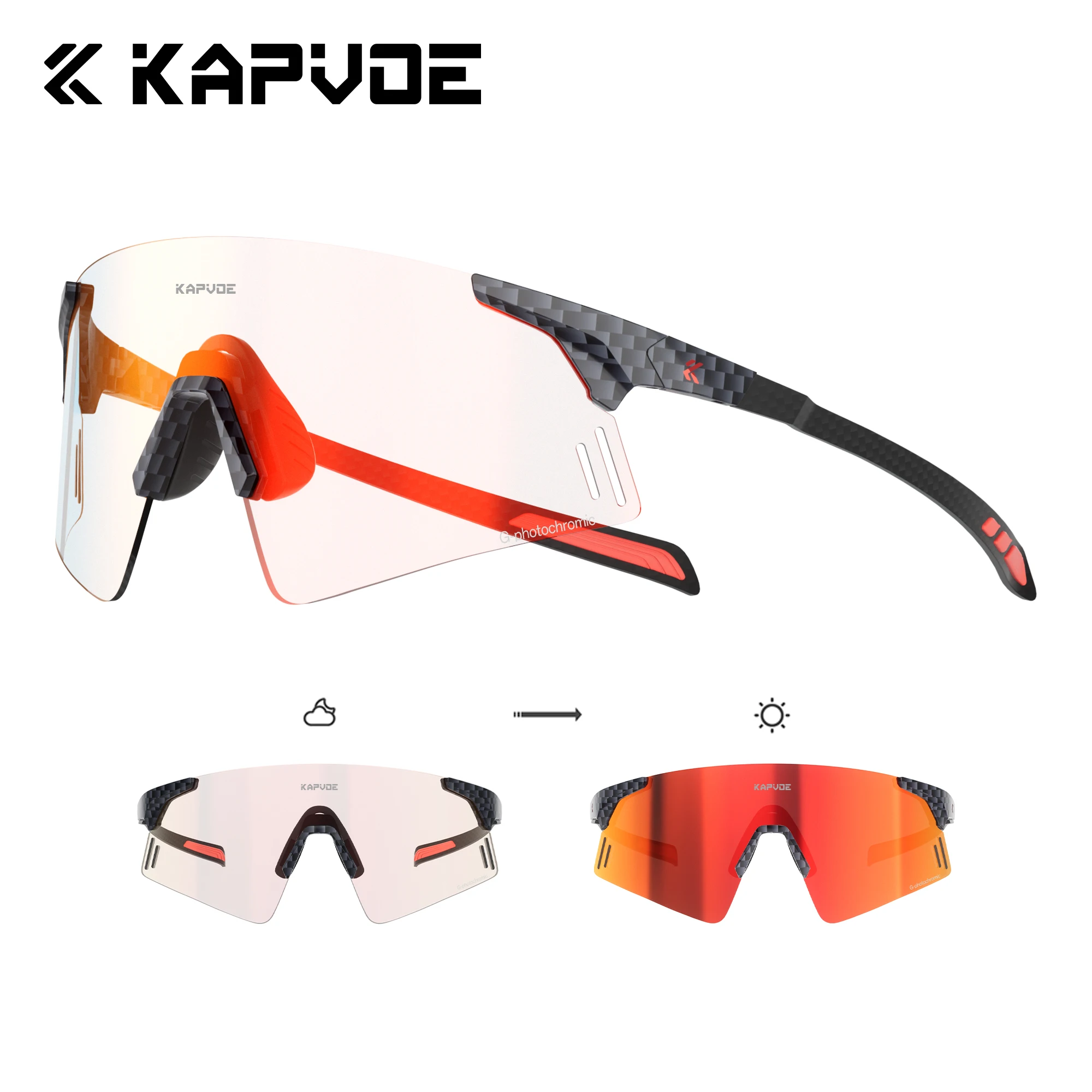 Kapvoe New Photochromic Carbon Fiber Cycling Running Sunglasses Men Glasses Sports Running Glasses UV400 Women Running Goggles