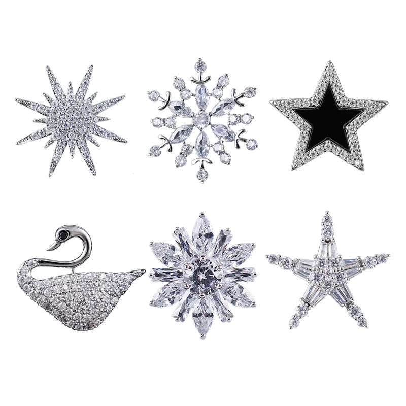 High-Grade Fashion Crystal Hexagram Six-Pointed Star Tie Pin - Hijab Lapel Corsage Collar Scarf Buckle, Elegant Accessory