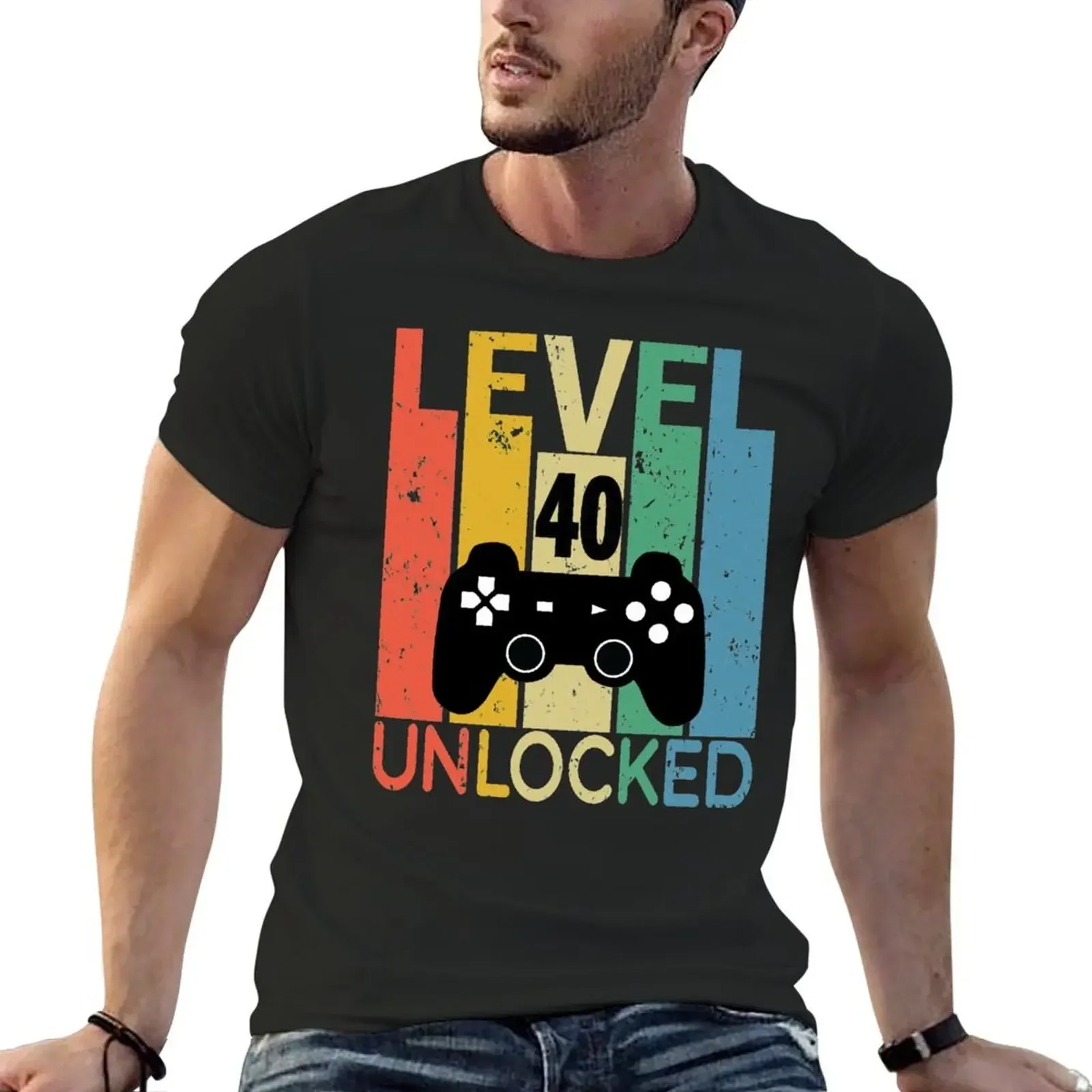 level 40 unlocked T-Shirt vintage clothes anime t shirts t shirts for men cotton