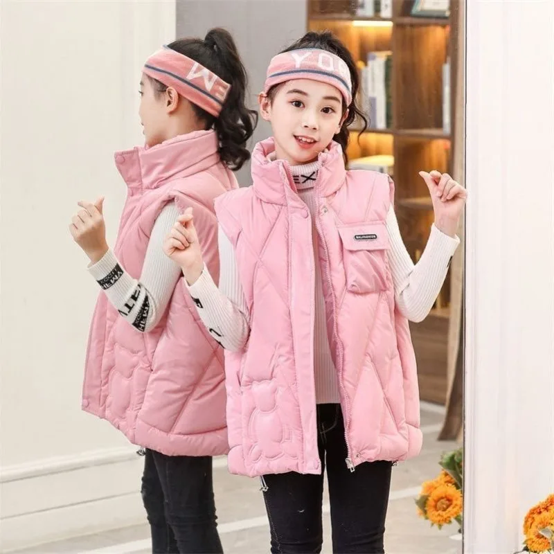 Girls' Down Cotton Thermal Vest Waterproof Winter Jacket Shiny Lightweight Toddler Kids Sizes 100-140cm