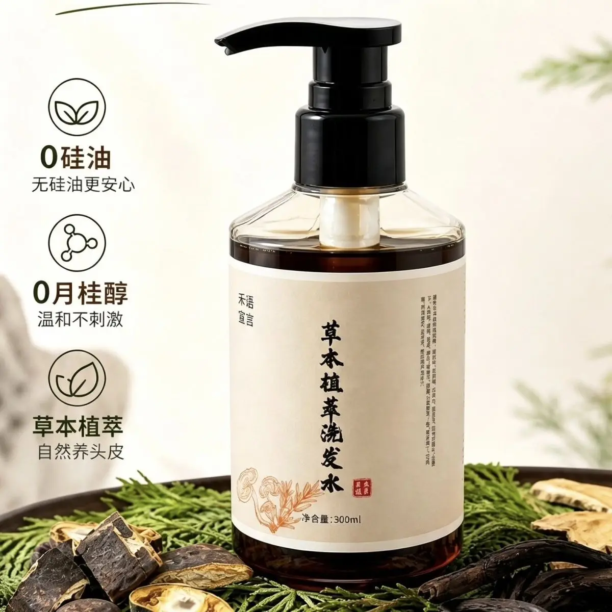 Chinese Herbal Shampoo Thuja Leaf & Fo-Ti Oil Control Volumizing Silicone-Free Amino Acid Gentle