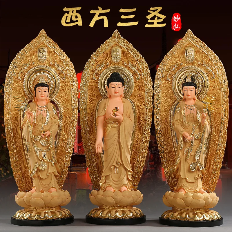 Western Three Saints Resin Buddha Statue Standing Statue Western Three Saints Ornament Sandgold Belt Backlit Three Saints Statue