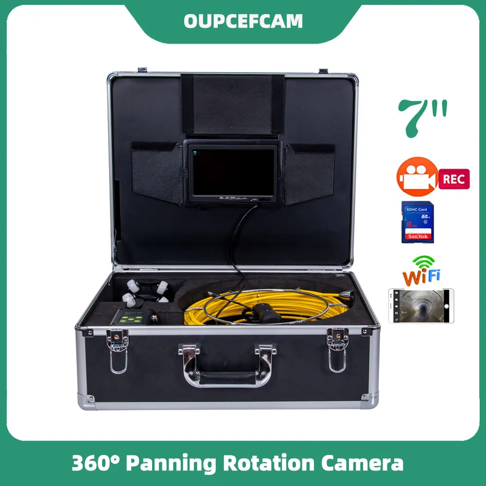 

Industrial Pipe Drain Sewer Insepction Endscope 360° Rotation Camera IP68 Waterproof 7 Inch Monitor DVR Wifihotspot WP70D