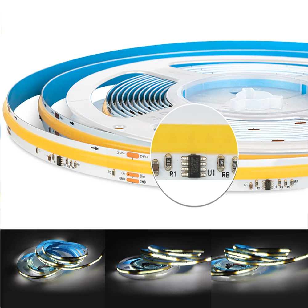 WS2811 COB Running Water Flowing Horse Race Chasing LED Strip Light Pixel Tape 24V 360LEDs/m Flexible Natural Warm White