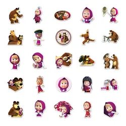 50pcs Masha and The Bear Anime Graffiti Stickers Suitcase Water Cup Stationery Scooter Laptop Refrigerator Decoration Stickers