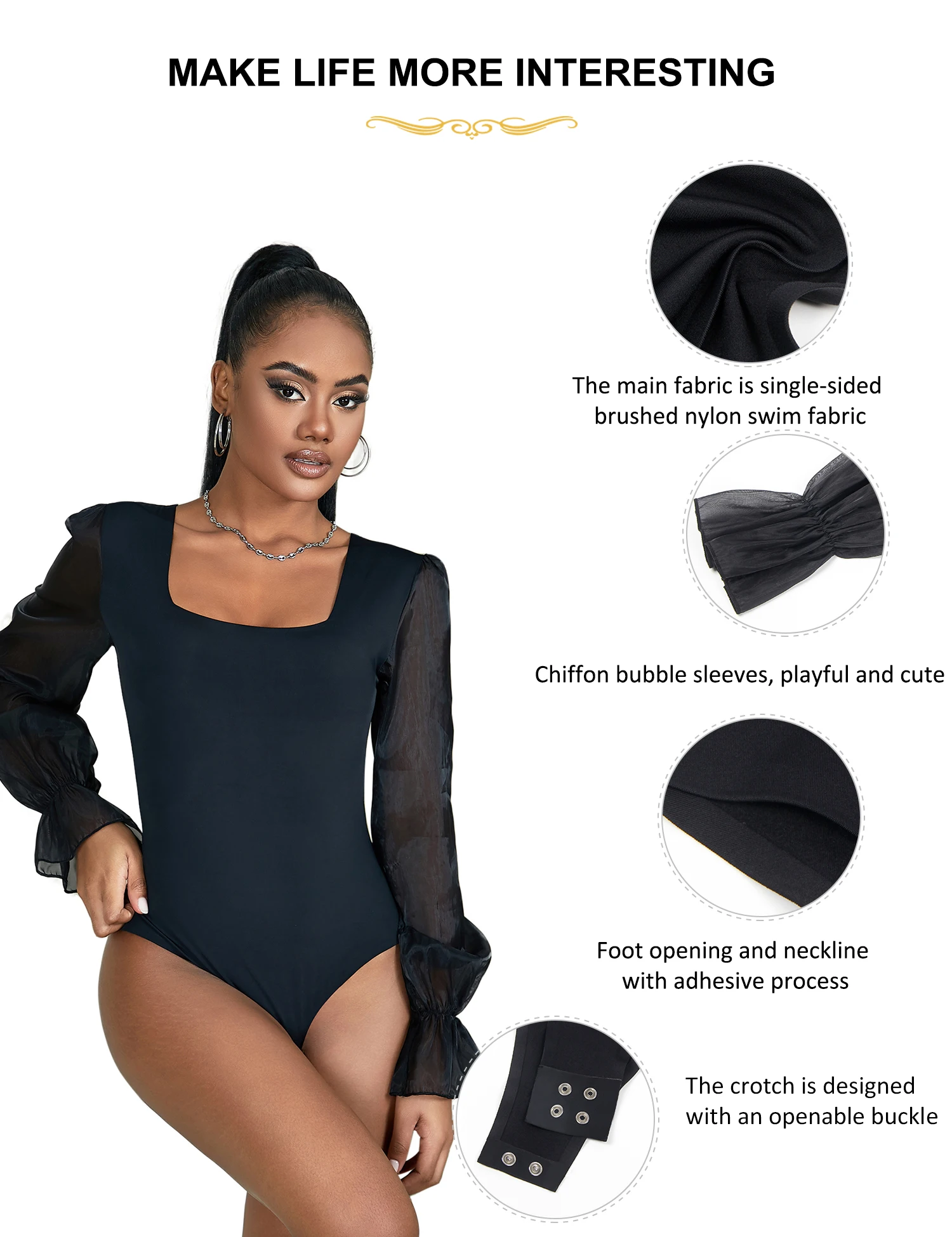 Comeondear Hot Fashion Jumpsuit Plump Oversized Erotic Bodysuit Pajama Women's Black One PCS Lingerie Flare Sleeve Outfit Pajama