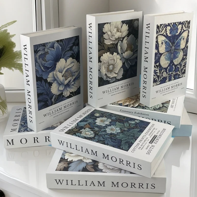 

Vintage William Morris Open Fake Book Storage Box Luxury Decorative Books Design Coffee Table Bedroom Ornament Home Decor Flower