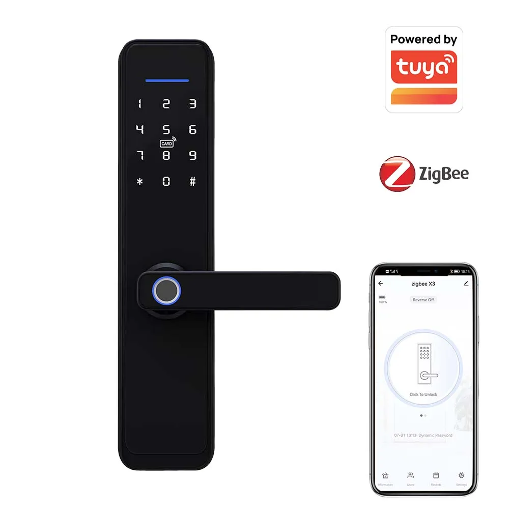 

SZMYQ Tuya APP Remotely ZigBee Electronic Digital Door Lock Biometric Fingerprint Smart Card Password Key Unlock