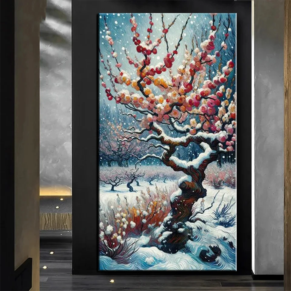 Large Size Van Gogh's Famous Art Snow Plum Tree Diamond Mosaic Rural Scenery Full Diamond Painting Embroidery Cross Stitch X1402