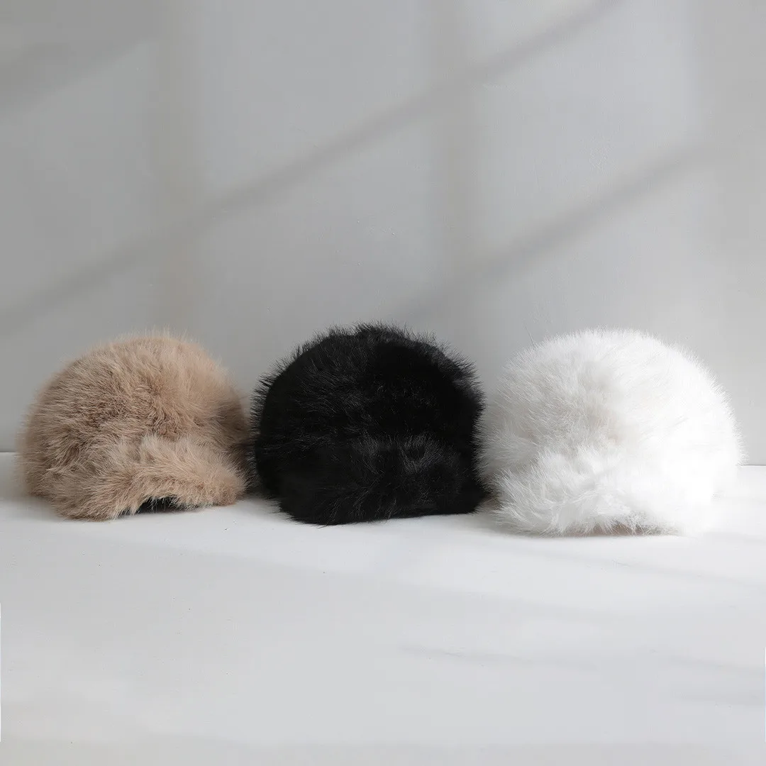 Winter Women Baseball Cap Cute Rabbit Fur Hats Plush Long Fur Fluffy Cap Autumn Female Solid Color  Gift
