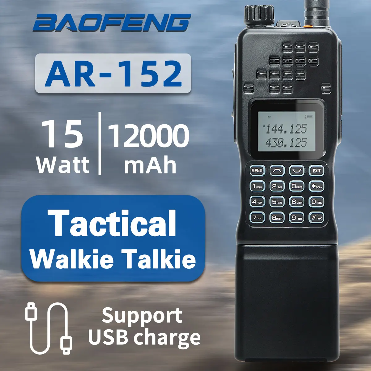 Baofeng AR-152 15W Walkie Talkie Dual Band Tri-power Two way Radio 12000mAh Battery Tactial Long Range Transceiver For Travel