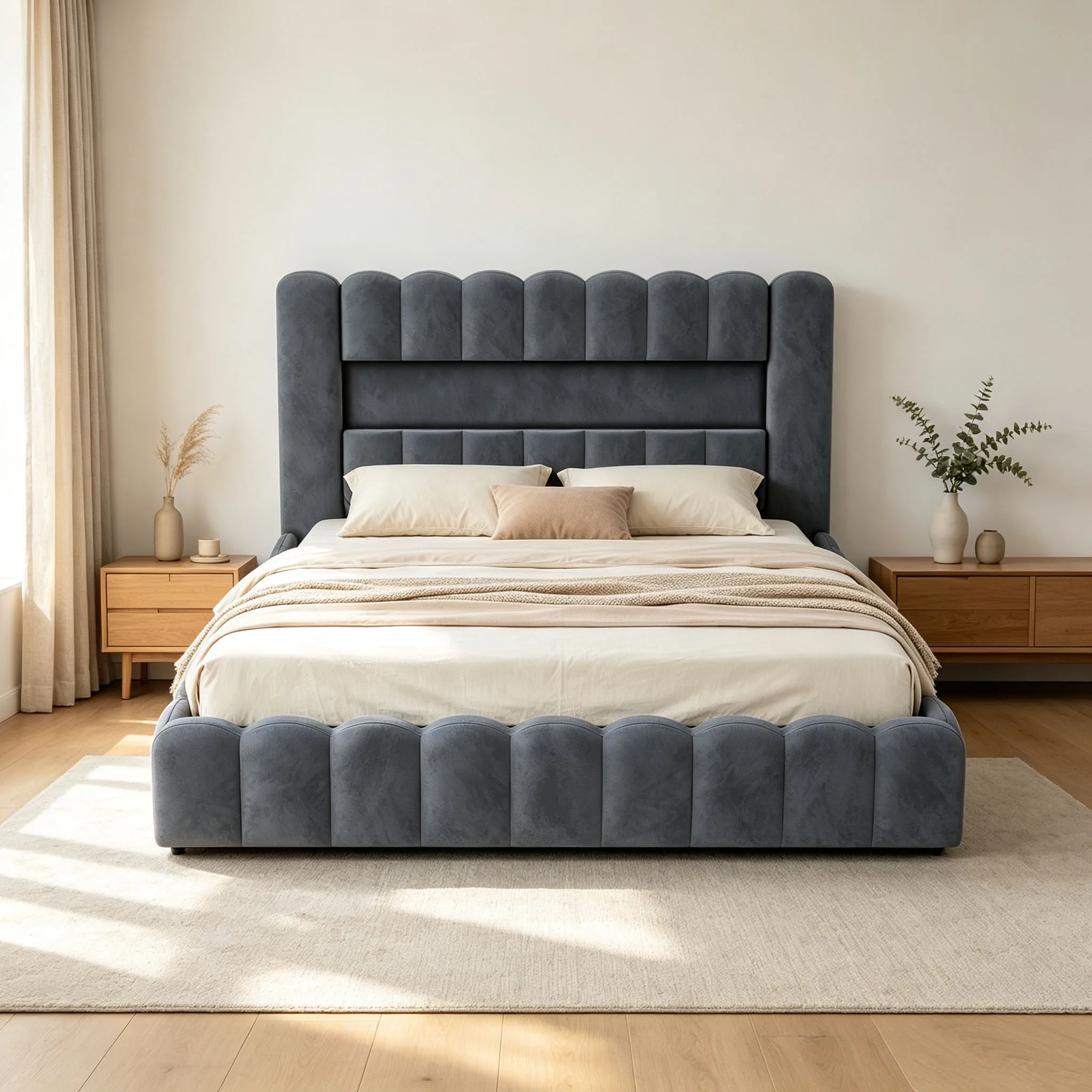 Superaly, Doppelbett 180x200cm, graues Samt-Plattformbett mit Stauraum, gepolstertes Bettgestell mit großem Stauraum unter dem Bett, hydraulisches Bett, robuste Lattenrostunterstützung für moderne