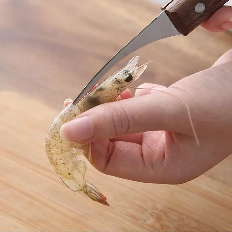 Wooden Handle Shrimp Deveiner Knife Stainless Steel Prawn Line Remover Seafood Cleaning Kitchen Gadget