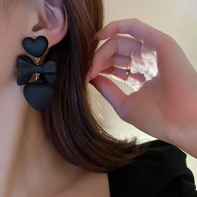 Picture 6: Retro Black Heart Earrings For Women Bowknot Love Drop Earrings Vintage Female Party Ear Jewelry Valentine Day Gifts Wholesale