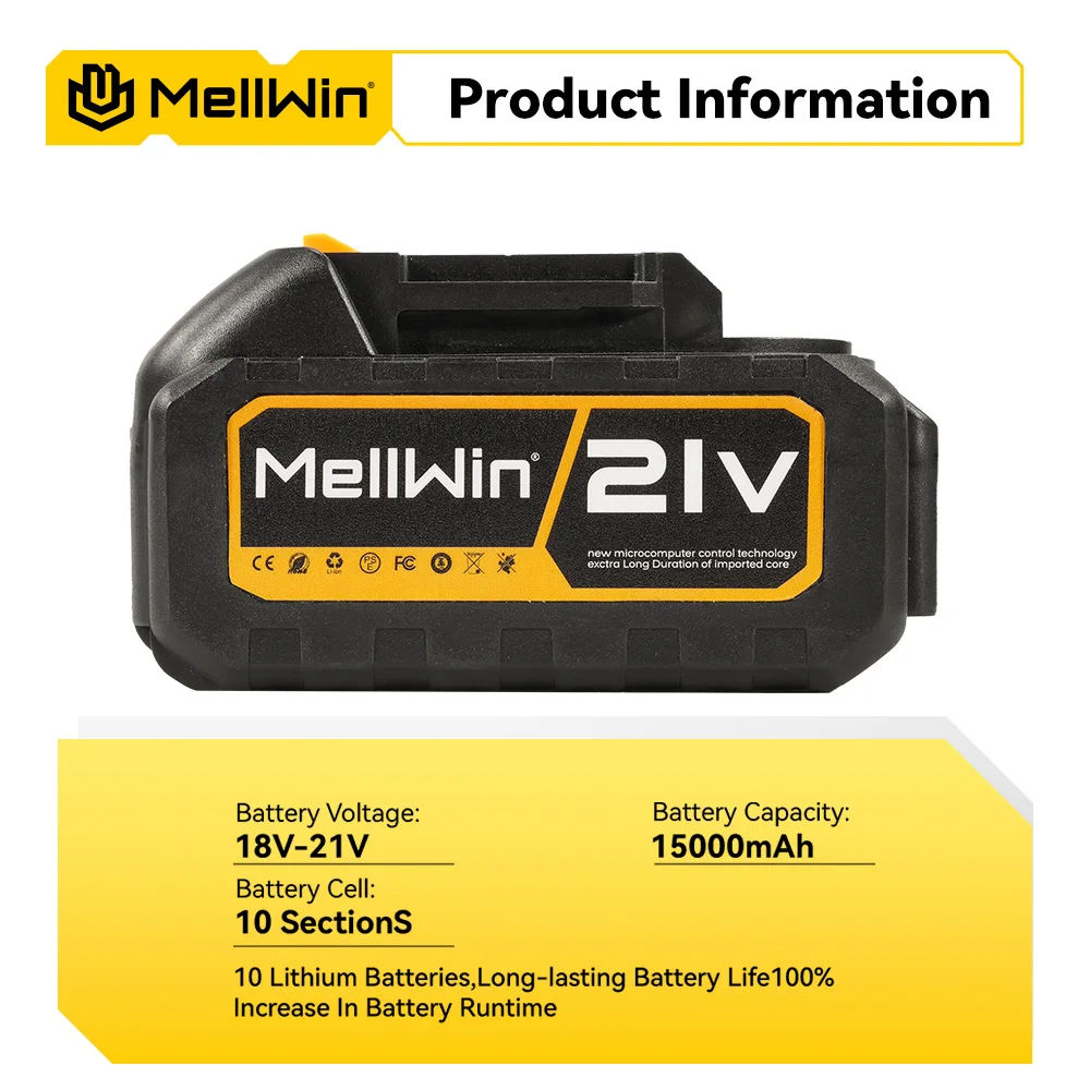 MELLWIN 21 فولت بطارية ليثيوم قابلة للشحن Pack15000 مللي أمبير بطارية حزمة لماكيتا 18 فولت بطارية دبوس الحفر الكهربائية/أداة السلطة