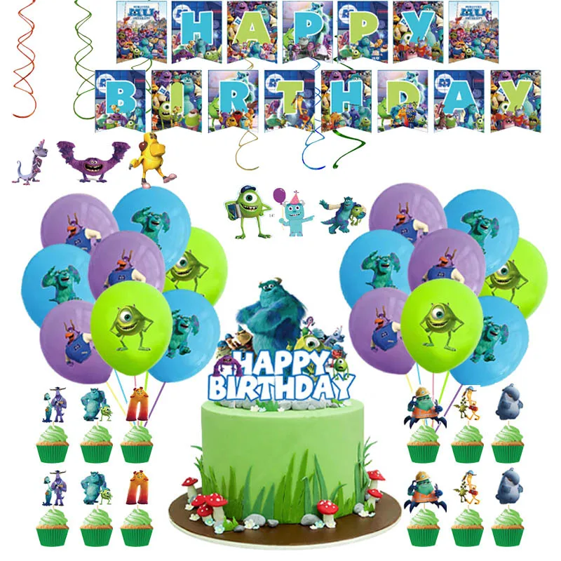 New Monsters University Theme Birthday Party Decoration Supplies Pull Banner Cake Flag Balloon Set Baby Shower Kid Girl Boy Gift