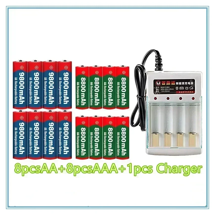 Alkaline rechargeable battery, equipped with computer charger, watch, radio, electronic games, digital camera, 1.5V, AA, 9800mAh