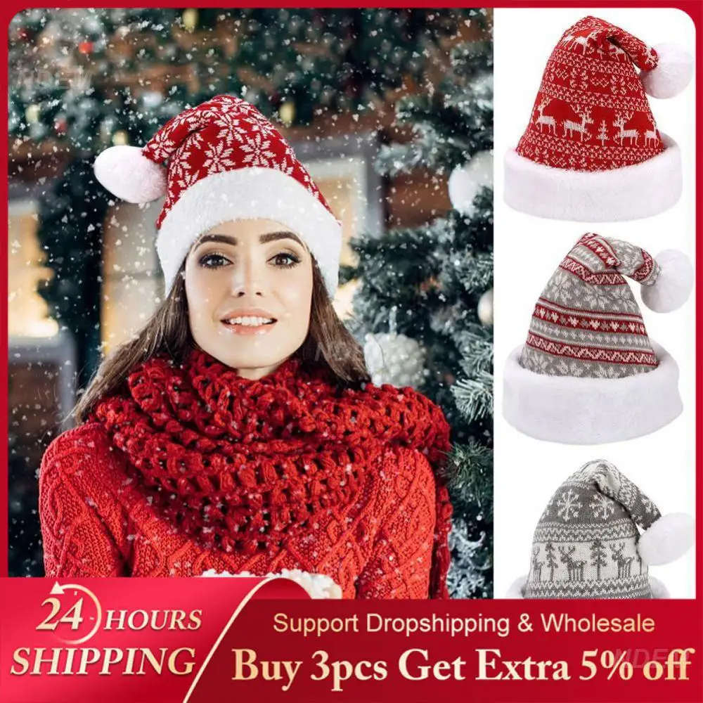 Deer Knitted Hat Soft To The Touch Festival Parties Christmas Hat Durable And Long-lasting Red Gray Christmas Decorations Hat