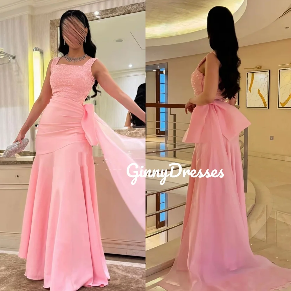 

Платья для торжественных случаев Настроить квадратный вырез Колонна длиной до пола Роскошные платья Вечерние платья с бисером на молнии без рукавов Коктейльные