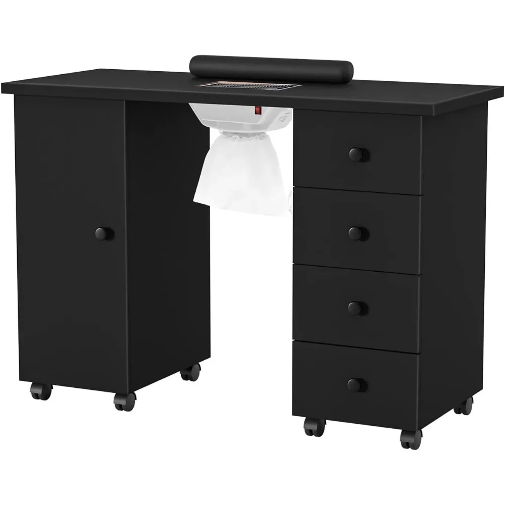 

Manicure Table Nail Desk for Nail Tech, Nail Table Beauty Salon Tech Station w/Electric Downdraft Vent, Lockable Wheels,Wrist