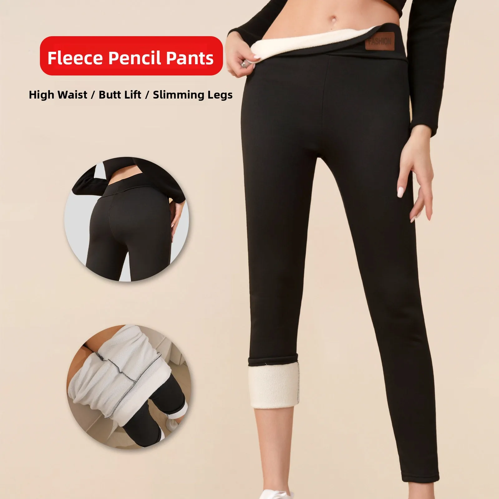 

Lamb Velvet Thiened Fce Lined High Waist Women's Winter Leggings Slim Fit Warm Pants Nine Point Pants Fem Faion