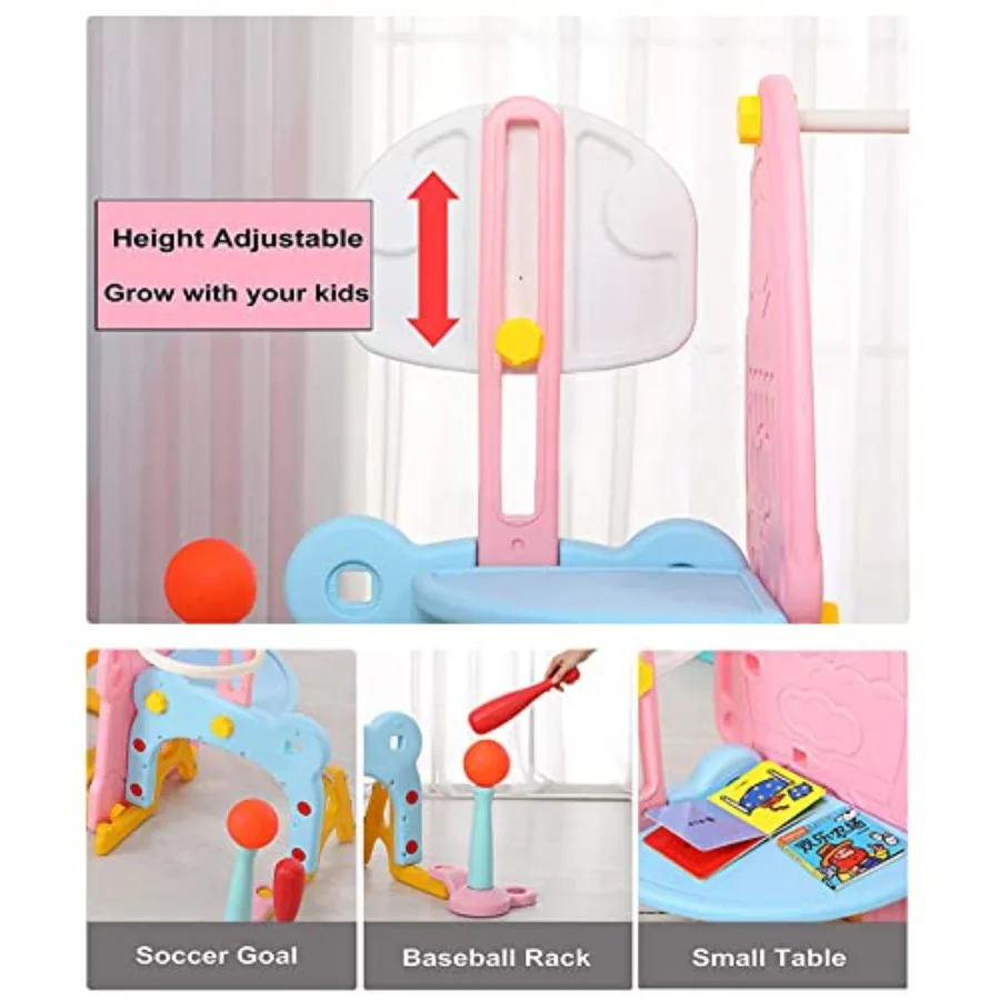 Ensemble toboggan et balançoire pour tout-petits, combinaison de aire de jeux intérieure et extérieure pour garçons et filles, ensemble 8 en 1, couleurs mélangées