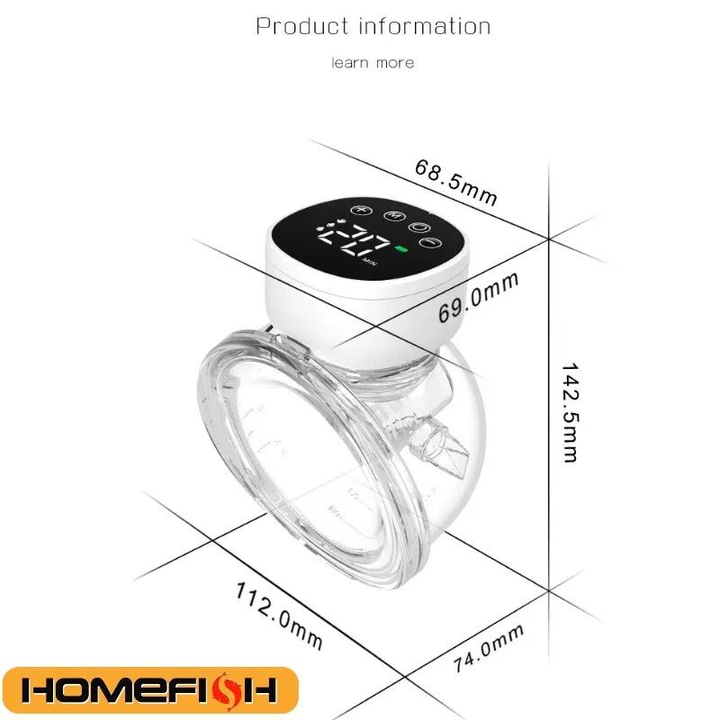 홈피쉬 전동 유축기 휴대용 핸즈프리 웨어러블 유축기 저소음 편안한 모유 추출기 수집기 BPA 프리