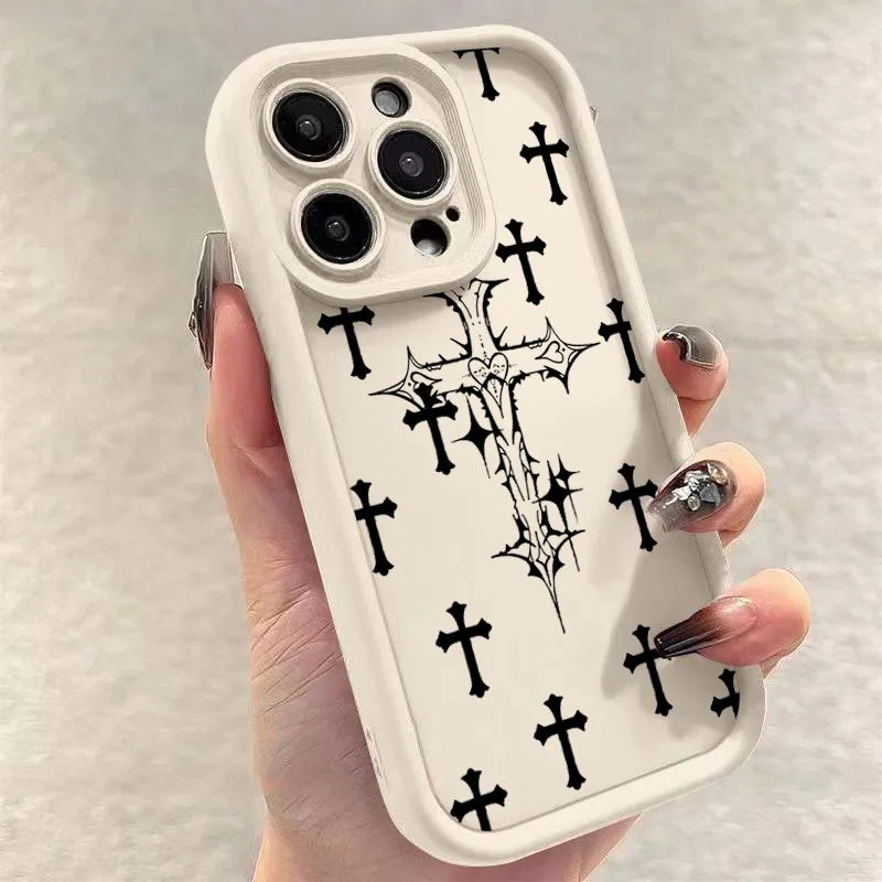 Funda de teléfono con estampado de Cruz Negra de lujo para iPhone 15, 14, 13, 12, 11 Pro Max, Mini, XR, XS MAX, 7, 8 Plus, SE2022, Funda suave a prueba de golpes